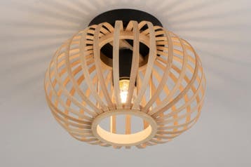 Rietveld Plafondlampen - Zwart, Naturel - Hout, Rotan, Verzenden, Nieuw