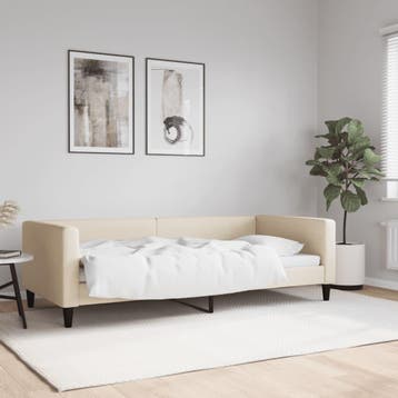 vidaXL Slaapbank 90x200 cm stof crèmekleurig, Huis en Inrichting, 90 cm, Eenpersoons, Verzenden, Nieuw