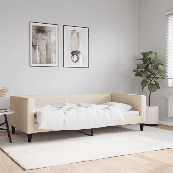vidaXL Slaapbank 90x200 cm stof crèmekleurig, Huis en Inrichting, Slaapkamer | Bedden, 90 cm, 200 cm, Crème, Eenpersoons, Nieuw