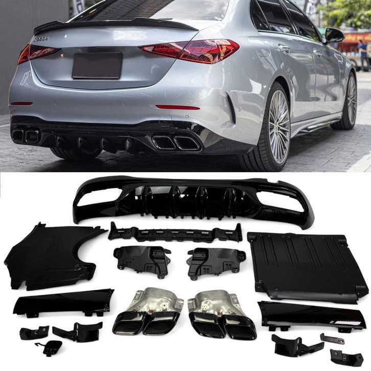 Diffuser + Uitlaatstukken (zwart) geschikt voor Mercedes, Auto diversen, Tuning en Styling