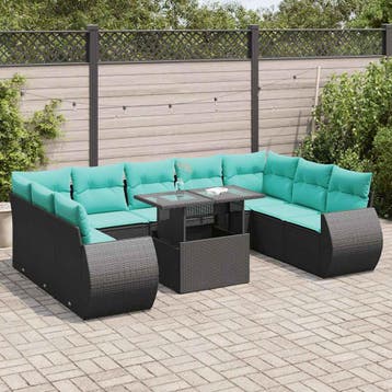 vidaXL 10-delige Loungeset met kussens poly rattan acacia, Verzenden, Nieuw, Loungeset