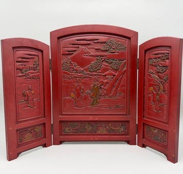 Kamerscherm - Hout, Kleine Japanse urushi-lakenscherm met