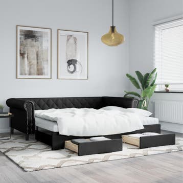 vidaXL Slaapbank met onderschuifbed en lades 90x200 cm, Overige materialen, 90 cm, Eenpersoons, Verzenden