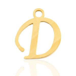 Roestvrij stalen (RVS) Stainless steel bedels initial D Goud, Ophalen of Verzenden, Nieuw, Bedel