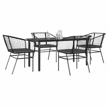 vidaXL 5-delige Tuinset met kussens poly rattan glas zwart, Tuin en Terras, 4 zitplaatsen, Nieuw, Tuinset, Verzenden