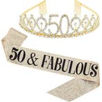 50 & Fabolous set met diadeem en sjerp deLuxe goud glitter, Verzenden, Nieuw, Versiering, Abraham of Sarah