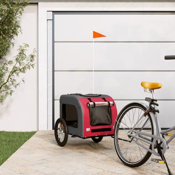 vidaXL Hondenfietstrailer oxford stof en ijzer rood en grijs, Verzenden, Nieuw