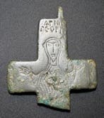 Byzantijns Brons Mooi fragment van een reliek-kruis met een