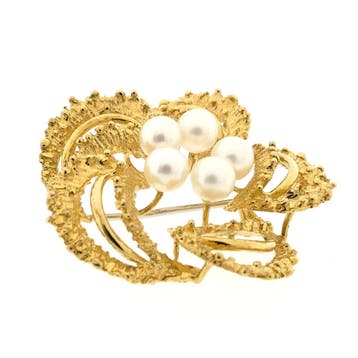 Gouden broche met parel, Sieraden, Tassen en Uiterlijk, Broches, Gebruikt, Ophalen of Verzenden, Met edelsteen, Goud
