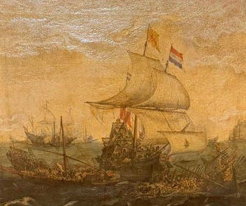 Nederlandse school (XX) - Scena di Battaglia Navale con
