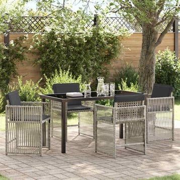vidaXL Tuin eettafelset 5 st Lichtgrijs Gepoedercoat staal, Verzenden, Nieuw, Rotan, 5 zitplaatsen