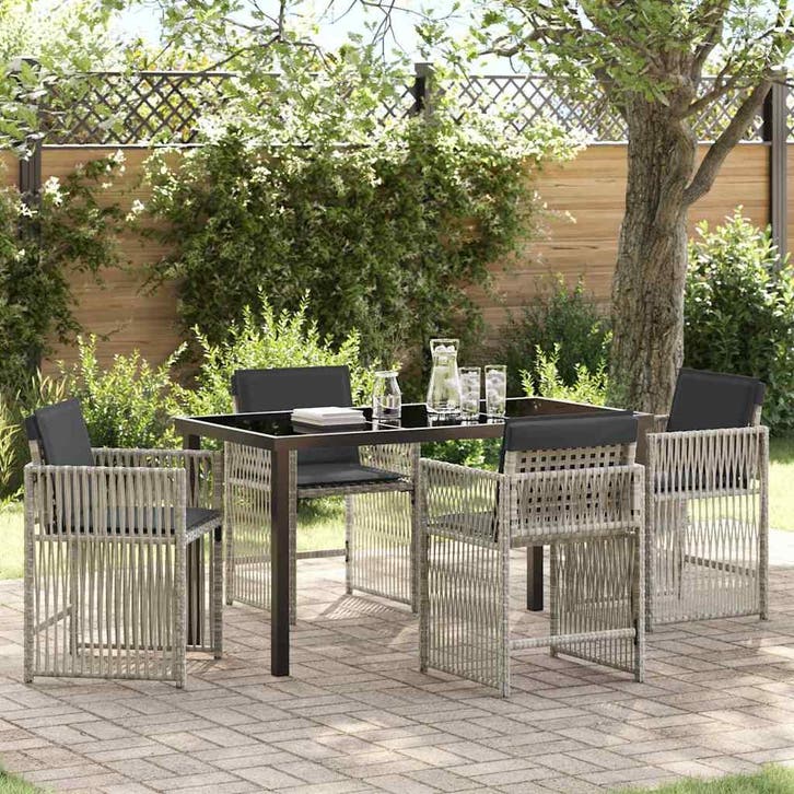 vidaXL Tuin eettafelset 5 st Lichtgrijs Gepoedercoat staal, Tuin en Terras, Tuinsets en Loungesets, Nieuw, 5 zitplaatsen, Rotan