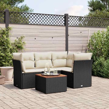 vidaXL 5-delige Loungeset met kussens poly rattan zwart, Verzenden, Nieuw, Loungeset