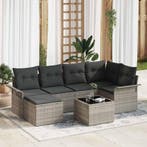 vidaXL Tuin Sofa Set met opslag 7 pcs Lichtgrijs poly rattan, Verzenden, Nieuw, Rotan, 7 zitplaatsen