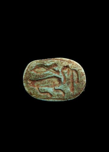 Oude Egypte, late periode Geglazuurde steatiet Scarabee met, Antiek en Kunst
