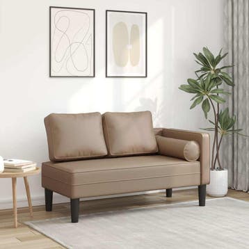 vidaXL Chaise longue met kussens kunstleer cappuccino, Verzenden, Nieuw