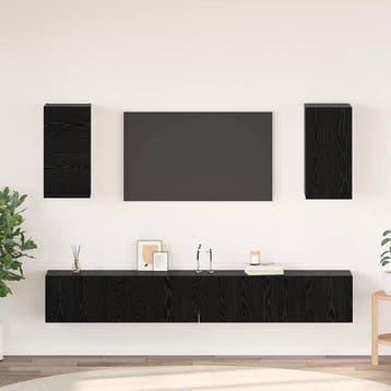 vidaXL Wand tv-kast 3 st Zwart Eiken Bewerkt hout, Minder dan 50 cm, Verzenden, Nieuw, Minder dan 100 cm