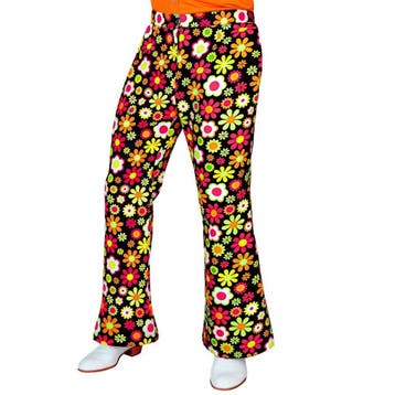 Flared Broek 60s Bloemen Zwart Heren, Ophalen of Verzenden, Nieuw