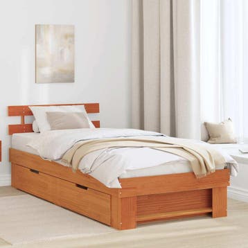 vidaXL Bedframe met lade Wasbruin 100 x 200 cm Massief, Verzenden, Nieuw, Bruin, Hout