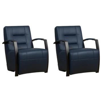 Set van 2 Leren fauteuils Magnificent - Massif Azzurro, Nieuw, Ophalen of Verzenden, 50 tot 75 cm, Leer