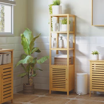 HOMCOM Bamboe Kolomkast Badkamer - 4 Niveaus met Kastje - 14, Verzenden, Nieuw