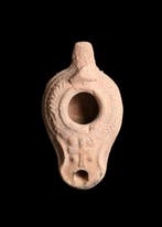 Laat-Romeins Terracotta Olielamp met kruisontwerp, Antiek en Kunst