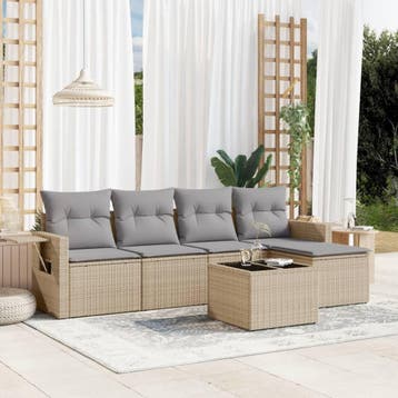 vidaXL 6-delige Loungeset met kussens poly rattan beige, Verzenden, Nieuw, Loungeset