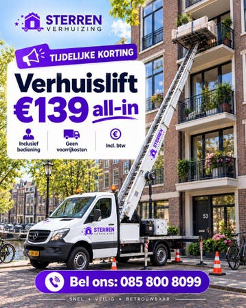 Verhuislift Huren Almere €139 All-in | Geen Voorrijkosten, Inpakservice, Opslag