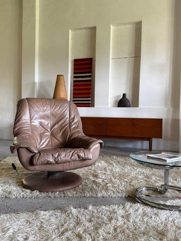 Fauteuil - „Tulp“ - Leder - draaistoel
