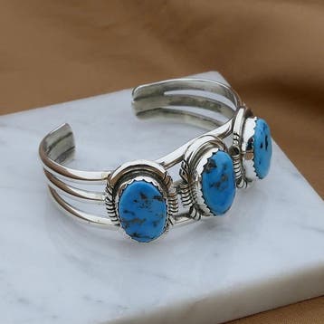 Zilveren bohemian klemarmband met turquoise | Maat S/M, Gebruikt, Ophalen of Verzenden, Met edelsteen, Zilver