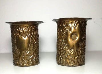 Coppia di vasetti Liberty - Ottone sbalzato e brunito - Pot
