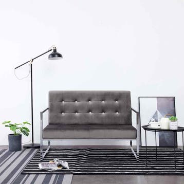 vidaXL Tweezitsbank met armleuningen chroom en fluweel, Verzenden, Nieuw, Tweepersoons, Stof