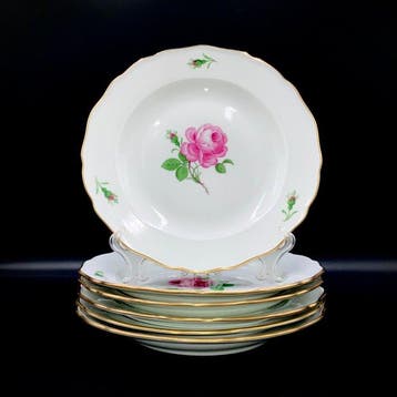 Meissen - Exquisite Set of 6 Dinner Plates - Red Rose