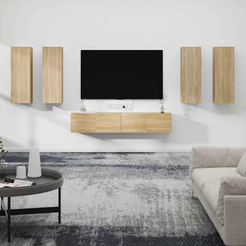 vidaXL 6-delige Tv-meubelset bewerkt hout sonoma, Minder dan 50 cm, Verzenden, Nieuw, Minder dan 100 cm