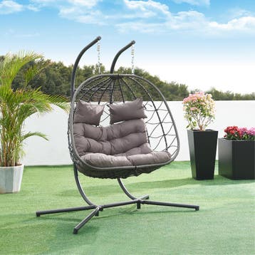 Dubbele hangstoel Skense met standaard grijs 198x156x98 cm [, Verzenden, Nieuw