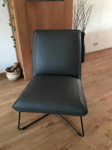 Leren fauteuil zonder armleuning met kruisframe - grijs, Ophalen of Verzenden, Nieuw, Leer