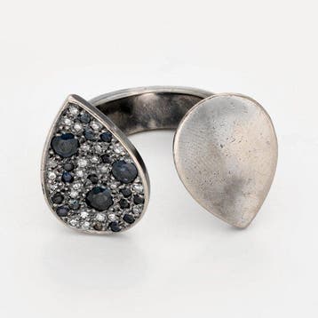 Ring - 14 karaat Witgoud - Diamant - Saffier, Nieuw