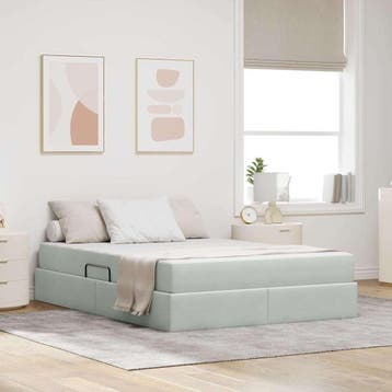 vidaXL Opbergbed met matras met opslag Lichtgrijs 140 x 200, Verzenden, Nieuw, Tweepersoons, Stof