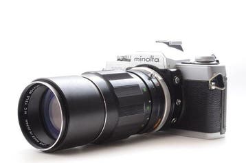 Minolta XG-E + MC Tele Rokkor-PE 4.5/200mm | Analoge camera, Nieuw