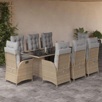 vidaXL 9-delige Tuinset met kussens poly rattan gemengd, Verzenden, Nieuw, 8 zitplaatsen, Tuinset