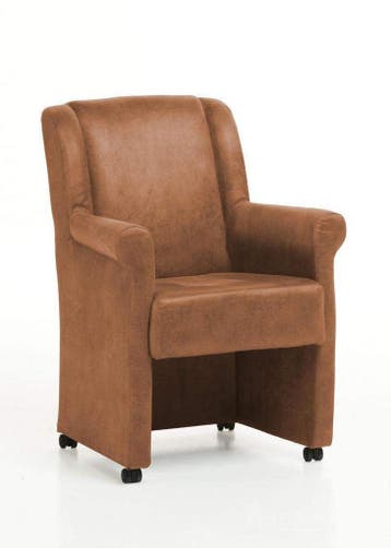 Eetkamerstoel Mandy met wielen - eetkamerstoelen - Cognac, Huis en Inrichting, Stoelen, Nieuw, Stof