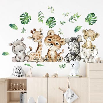 Grote muur- of deur stickerset Baby Jungle Animals, Verzenden, Nieuw, Wanddecoratie