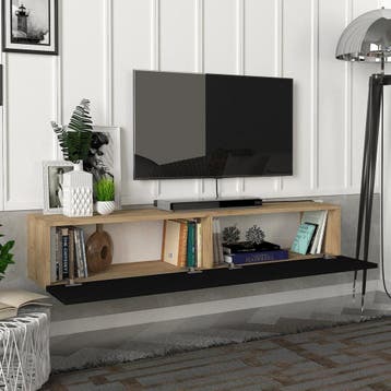 [en.casa] Tv-meubel Toivakka zwevend 135x31x25 cm eiken en z, Verzenden, Nieuw