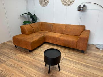 Mooie cognac bruine hoekbank, Huis en Inrichting, 250 tot 300 cm, Hoekbank, Ophalen of Verzenden, Zo goed als nieuw