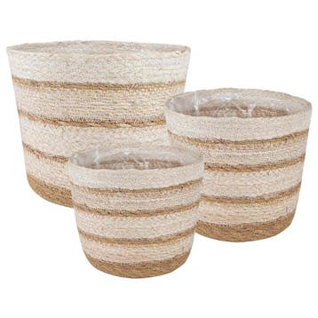 vidaXL Zeegras Plantenmanden 3 pcs Natuurlijk, Wit en Beige, Verzenden, Nieuw, Minder dan 30 cm