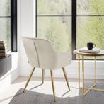 Eetkamerstoel Marilyn, fluweeloptiek, doorgestikt - creme/go, Verzenden, Nieuw