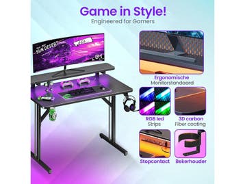 Lugia Pro Gaming Bureau - 80x50x88 cm - RGB LED Verlichting, Verzenden, Zo goed als nieuw