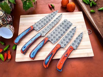Keukenmes - Kitchen knife set - 743 - Staal, Hout,