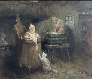 P.J. Dierckx (1862-1936) - Grande scena di genere: Interno