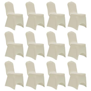 vidaXL Stoelhoezen stretch 12 st crème, Tuin en Terras, Verzenden, Nieuw